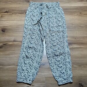 Anthropologie Pants Womens XXSP PET Black White Patterned Linen Blend Drawstring
